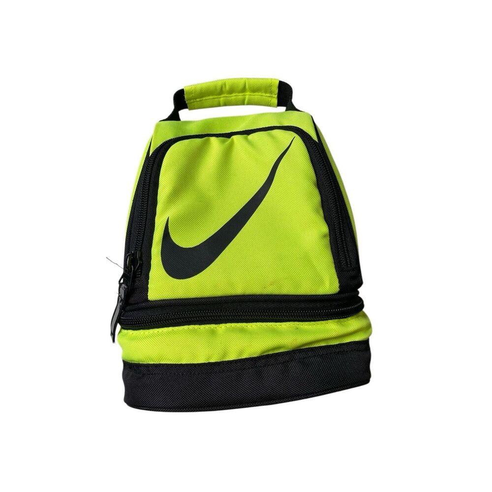 Nike Neon Green Black Insulated Lunch Bag Cooler Kids Swoosh Zip Portable Travel